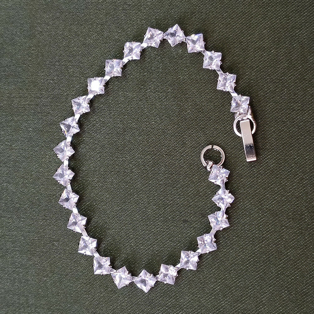 Silver Plated Square Ad Stone Chain Bracelet