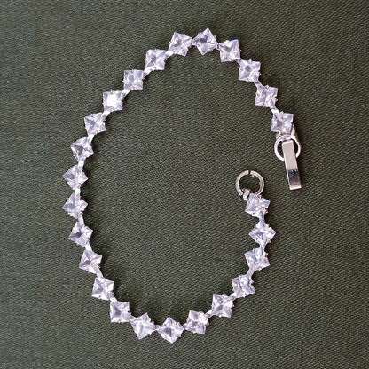 Silver Plated Square Ad Stone Chain Bracelet