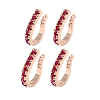 Rose Gold Pink CZ Double Row Non-Pierced Nose Cuff/Ring Combo Pack of 4