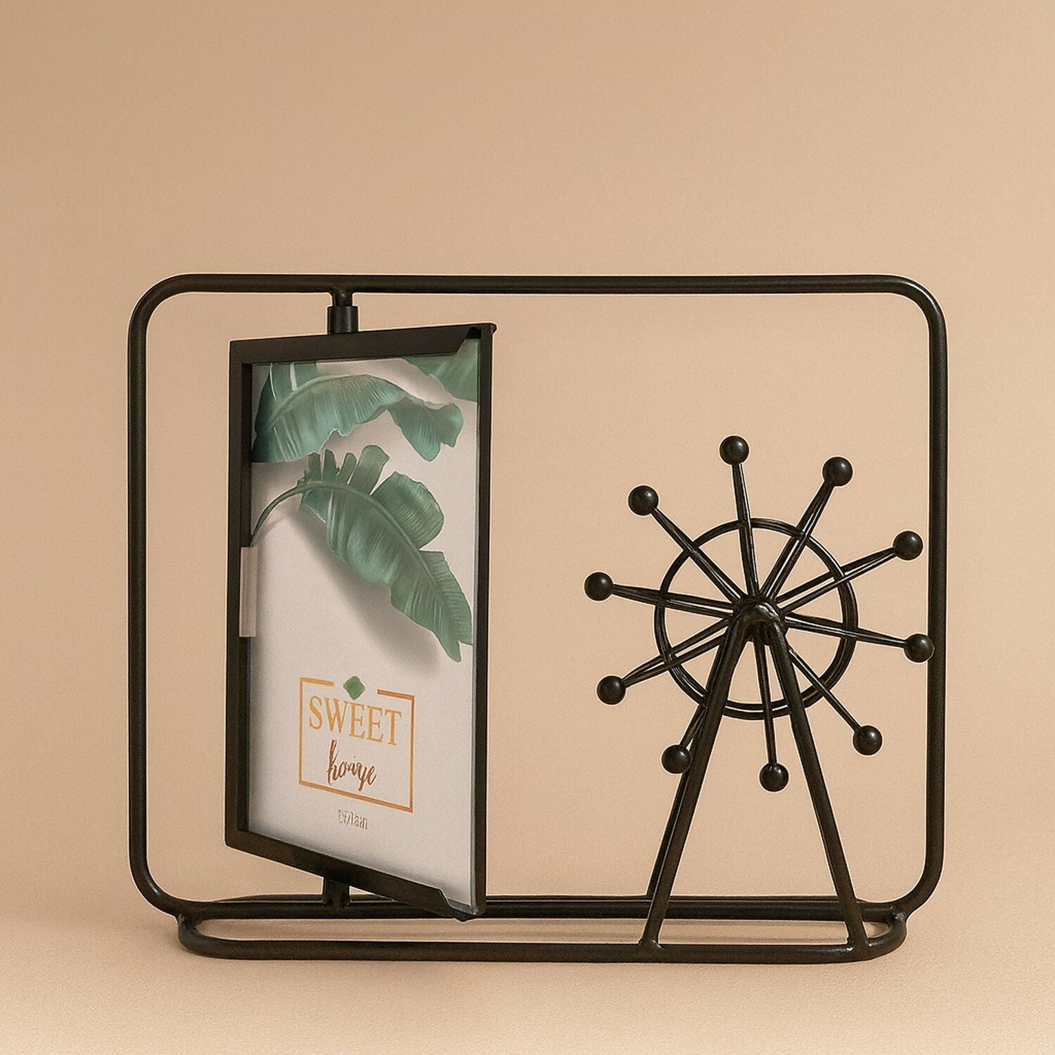 Premium Ferris Wheel Style Metal Photo Frame | Creative 4x6 Inch Rotating Picture Display Stand for Home & Office Décor | Modern Industrial Tabletop Photo Holder for Living Room, Bedroom & Gifting