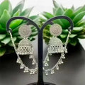 Oxidized Silver Detailed Jhumka Earrings with Draped Chain