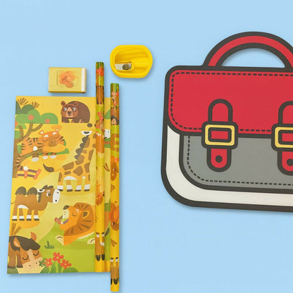 Animal Theme Kids Stationery Set with Notebook, Pencils & Carry Pouch