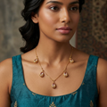 Elegant Peach Bead and Pearl Choker Jewelry Set with Maang Tikka & Floral Earrings