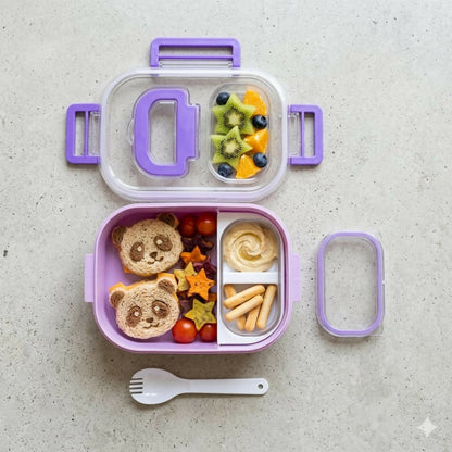 Side view of Mighty Lunch Box with compartmentalized sections