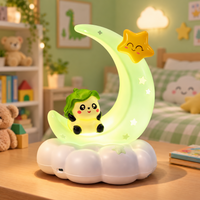 Green Rechargeable Crescent Moon Night Lamp with Character & Star Switch