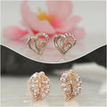 Rose Gold Plated Stud Earrings Set – Heart & Leaf Design Combo
