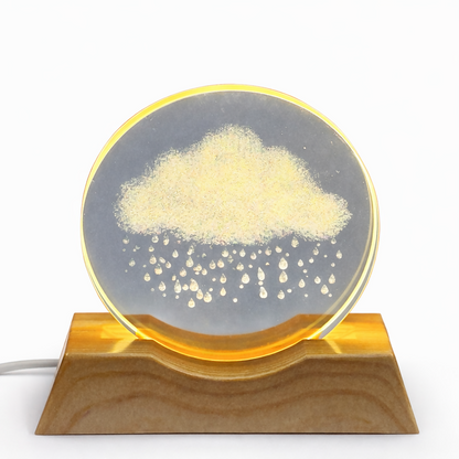 Crystal Cloud LED Night Lamp with Wooden Base | Warm Light Home Décor