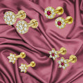 Ruby Stud Earrings – Gold Plated Flat Back Combo Pack of 8