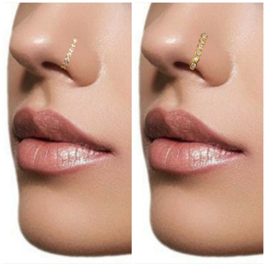 CZ Studded Rose Gold & Gold Plated Non-Piercing Nose Cuff Combo Pack of 2