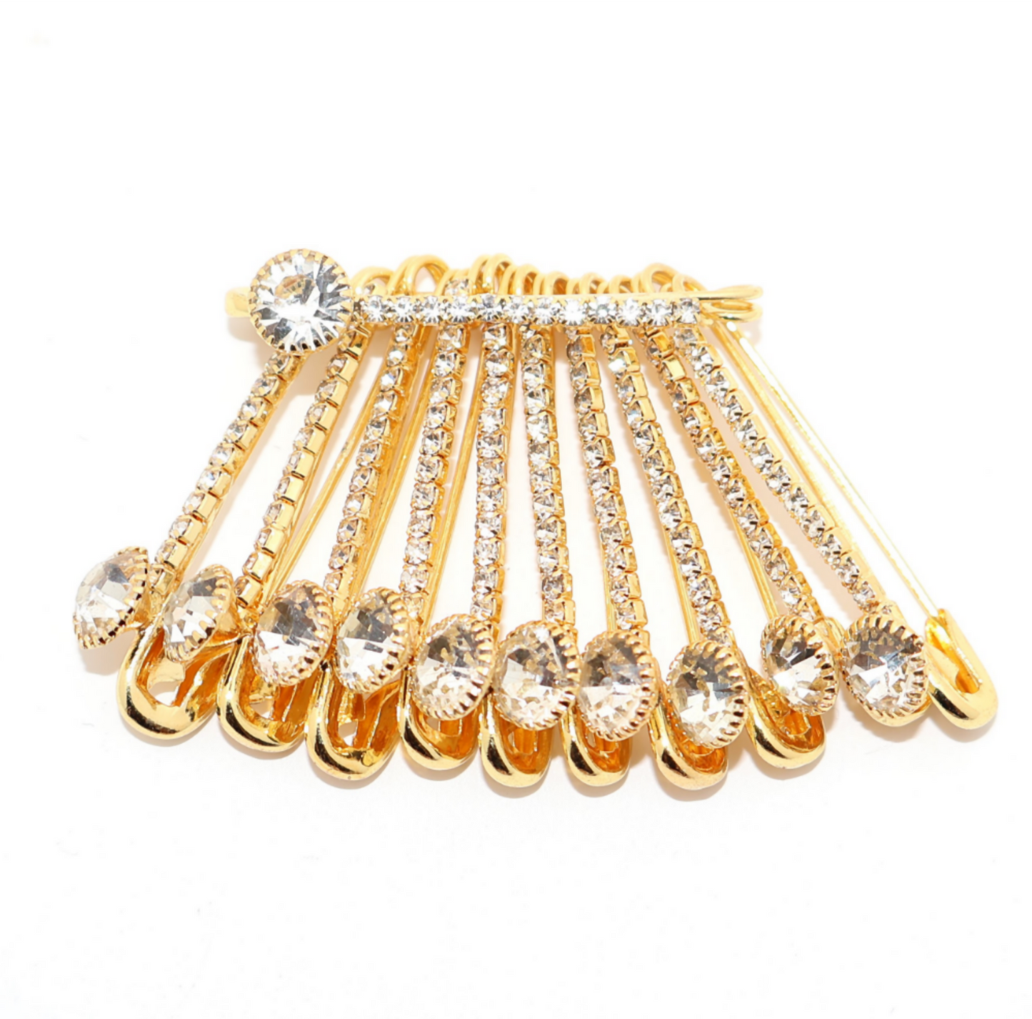 Luxury Crystal Saree Pin Brooch - Gold Tone Rhinestone Shawl Clip