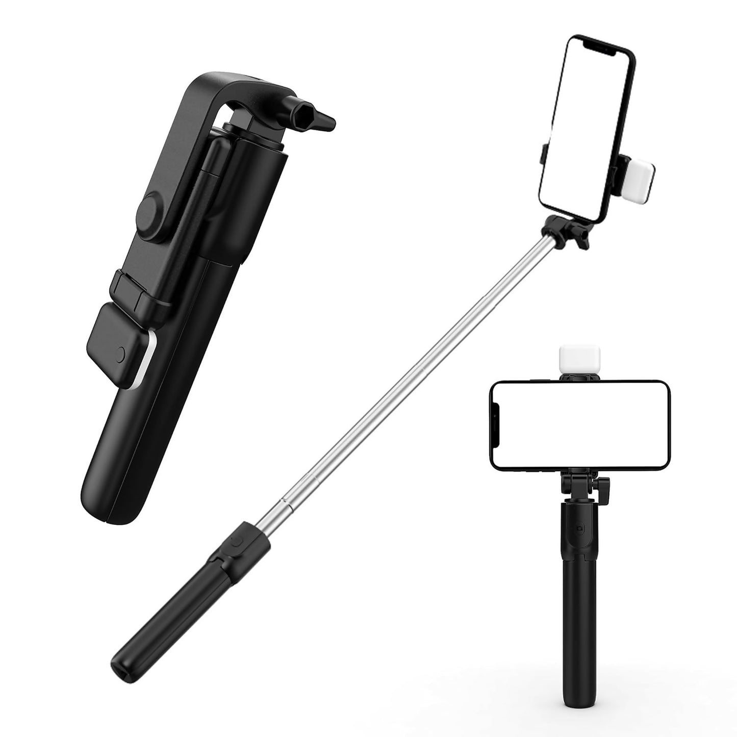 RLS 3-in-1 Selfie Stick Tripod with Detachable Wireless Remote & LED Fill Light for Smartphones – Extendable Portable Selfie Stick Stand with Adjustable Phone Holder for Selfies, Vlogging, Video Calls & Travel