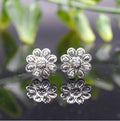 Silver Flower Stud Earrings – Dainty Sparkling Zirconia Jewelry
