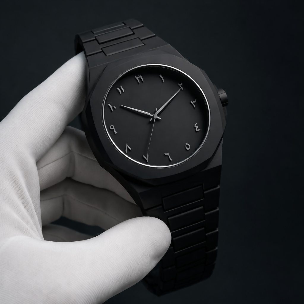 Premium Matte Black Minimalist Analog Wrist Watch with Designer Dial and Metal Strap