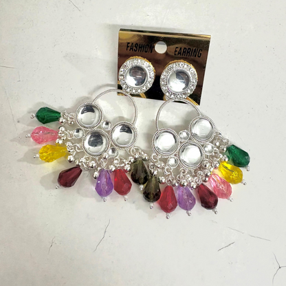 Kundan Colourfull Pearl Silver Plated Chandbali Earrings Agate Alloy Chandbali Earring