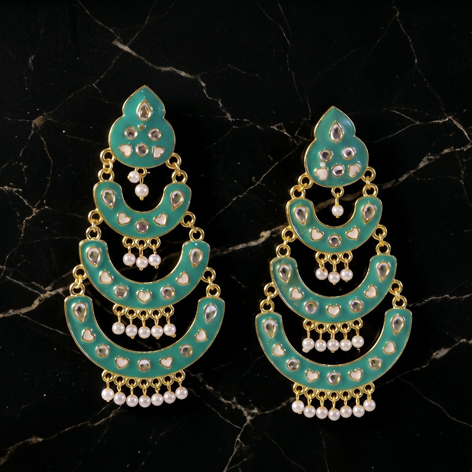 Grand Sea Pista chandbali earrings styled with traditional outfit