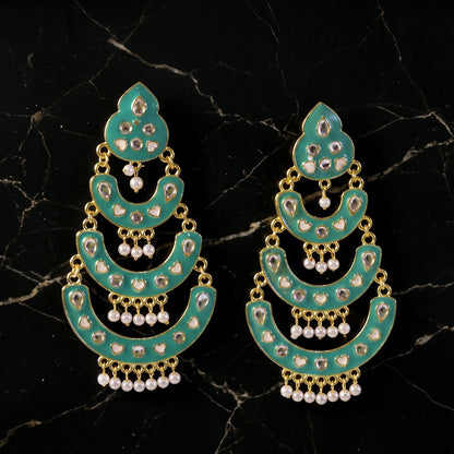 Grand Sea Pista chandbali earrings styled with traditional outfit