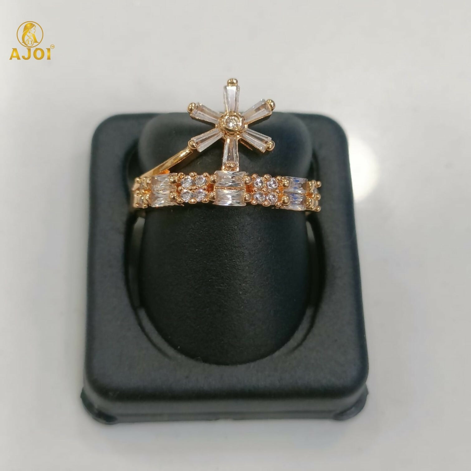 Premium Gold Plated Crown & Floral Crystal Ring for Women