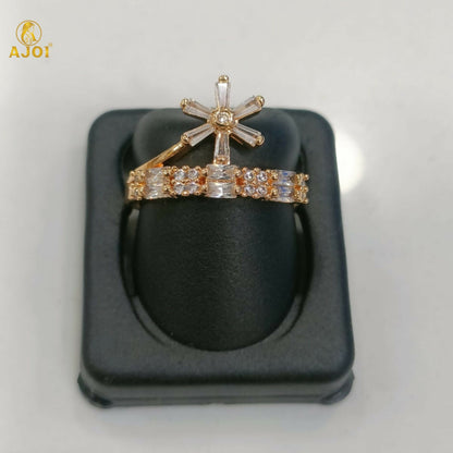 Premium Gold Plated Crown & Floral Crystal Ring for Women