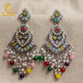 Multicolor Oxidized Statement Earrings – Vibrant Beads & Pearl Tassels