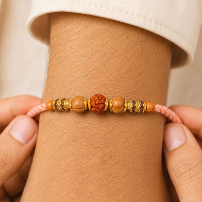 Beautiful Silver Style Rakhi with Soft Beads, Stone Detail and Premium Festive Look