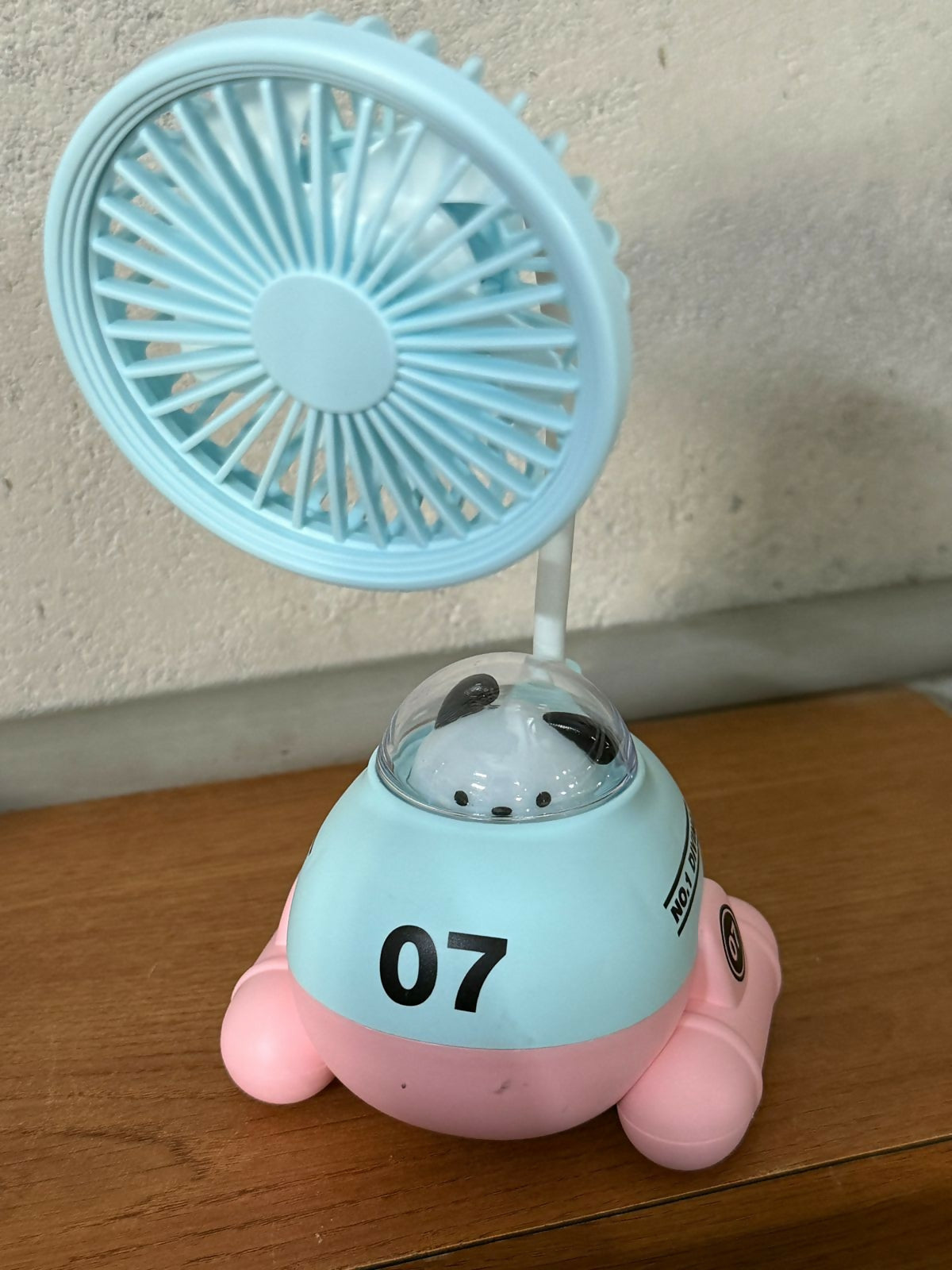Cute Blue Cartoon Desk Fan with LED Night Light & Pencil Sharpener for Kids