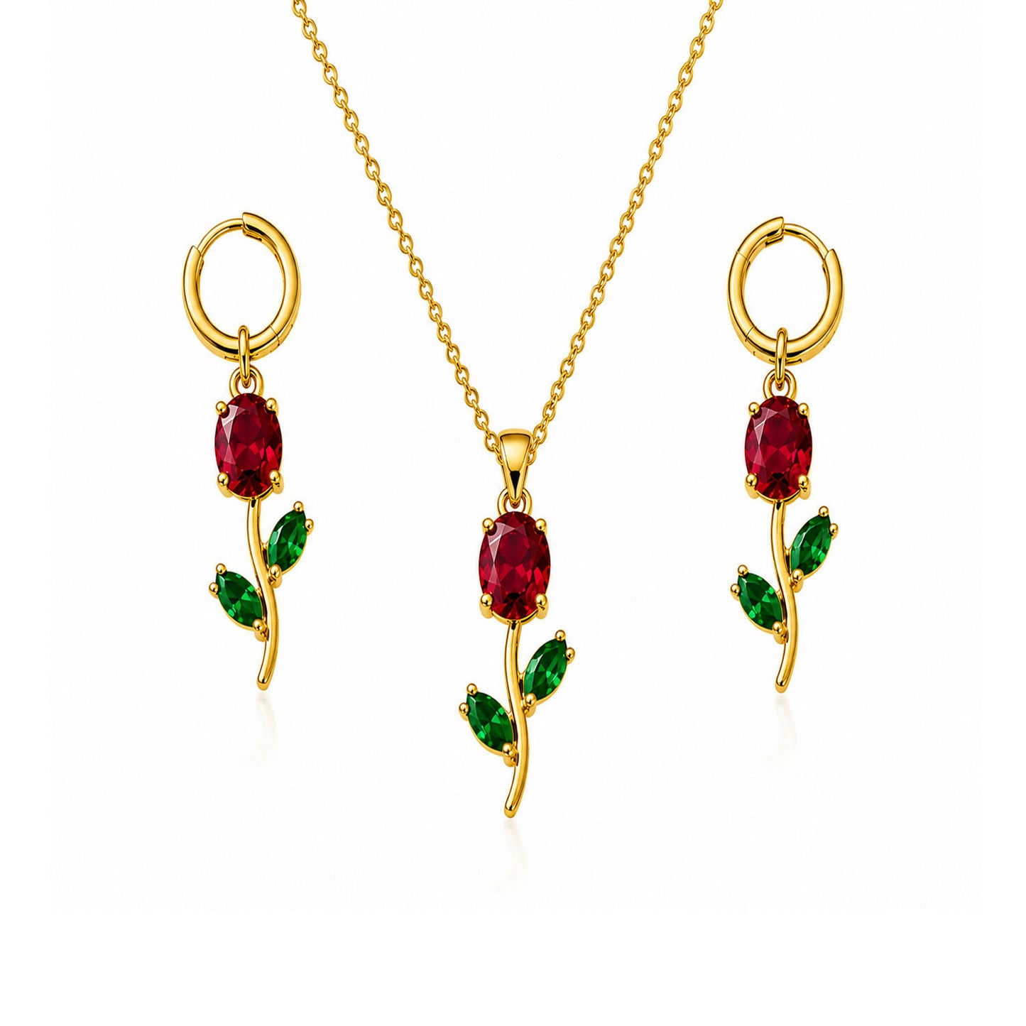 Model wearing the stunning ruby red crystal floral necklace set for a festive occasion.