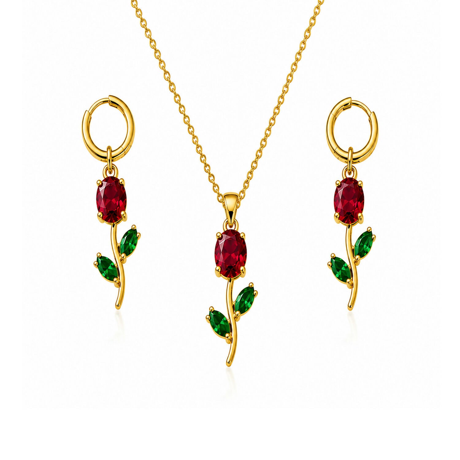 Model wearing the stunning ruby red crystal floral necklace set for a festive occasion.