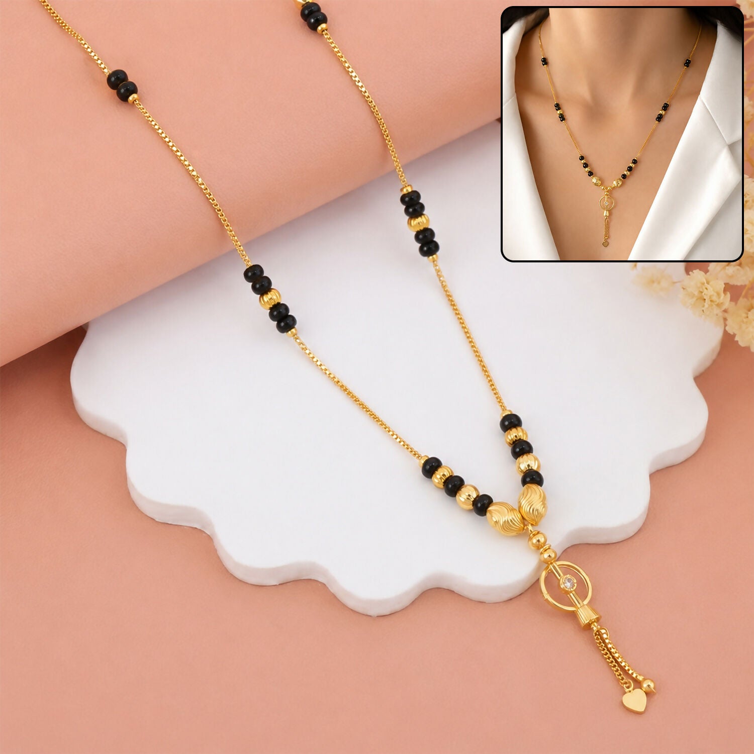 Gold-Plated Black Bead Mangalsutra – Elegant Traditional Necklace for Women