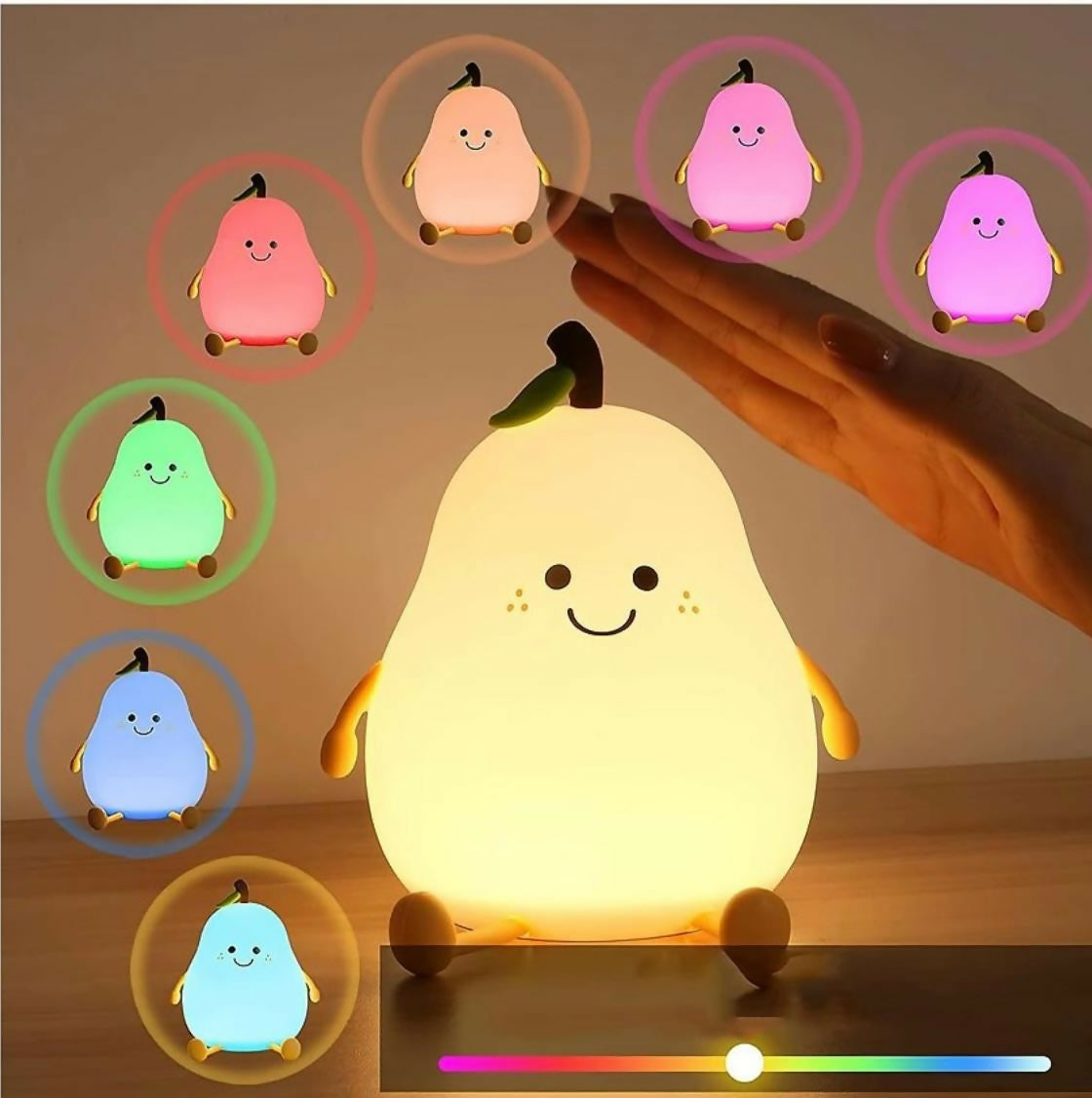 Cute Pear Silicone Night Lamp – Multi-Color LED Bedside Light for Kids Room