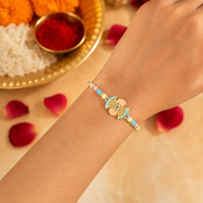 Fan Petal Kundan Pendant Rakhi with Pastel Beads