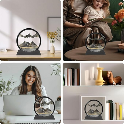 Luxury Round Rotating Moving Sand Art Frame with Black Stand | Premium Flowing Sand Picture for Home & Office Décor | Relaxing Desktop Motion Showpiece for Living Room, Bedroom & Work Desk | Elegant Stress-Relief Kinetic Art Gift
