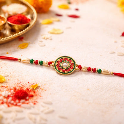 Floral Enamel Rakhi Set with Choco Almonds, Pack of 3