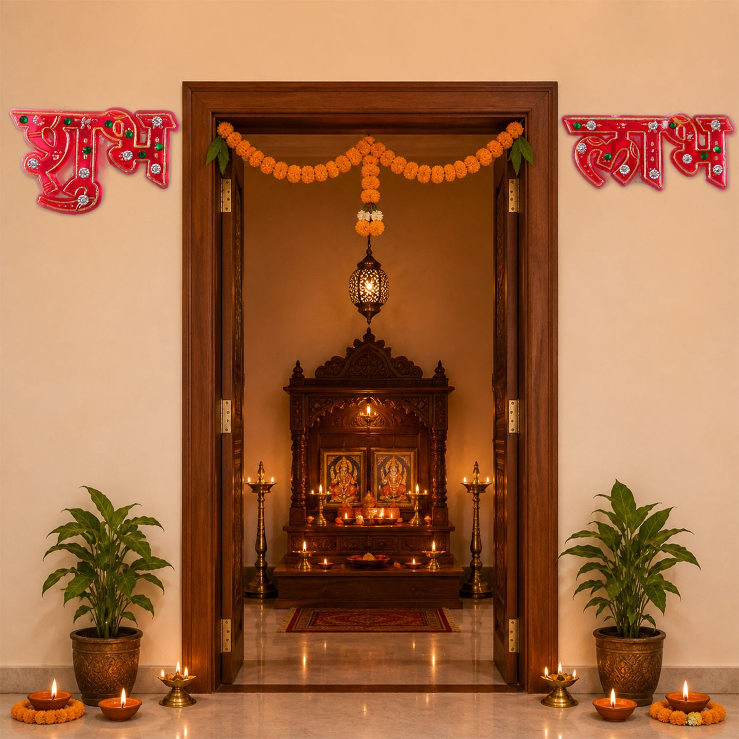 Decorative Shubh Labh Swastik & Lakshmi Footprints Set for Pooja Room & Home Decor