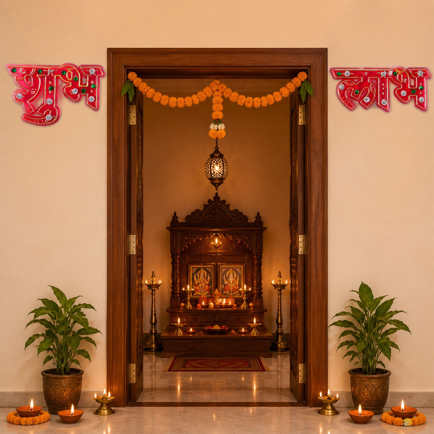 Decorative Shubh Labh Swastik & Lakshmi Footprints Set for Pooja Room & Home Decor