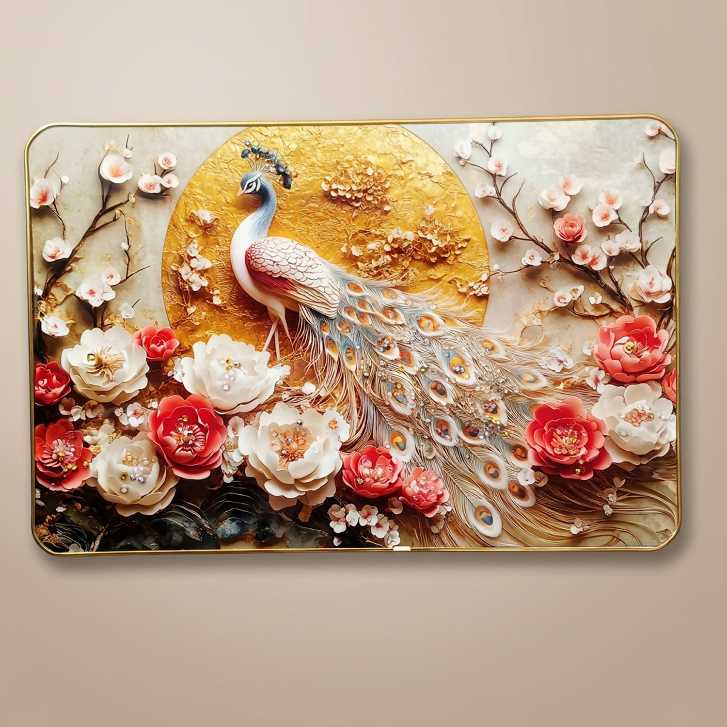 Luxury Peacock Wall Art Frame | Luxury Golden Frame Home Decor