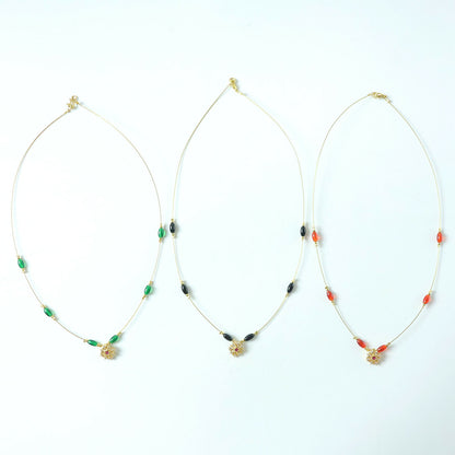 Classic Multicolor Bead Necklace with Floral Drop Pendant