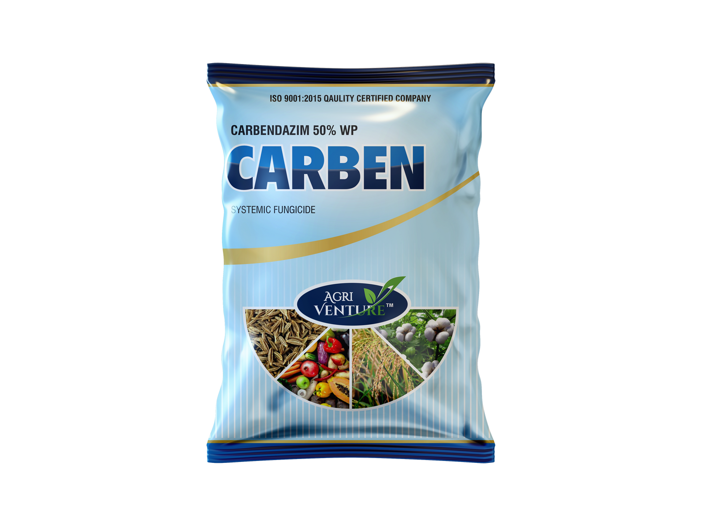 Close-up of Carbendazim 50% WP fungicide powder for crop protection