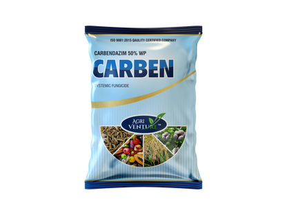 Close-up of Carbendazim 50% WP fungicide powder for crop protection