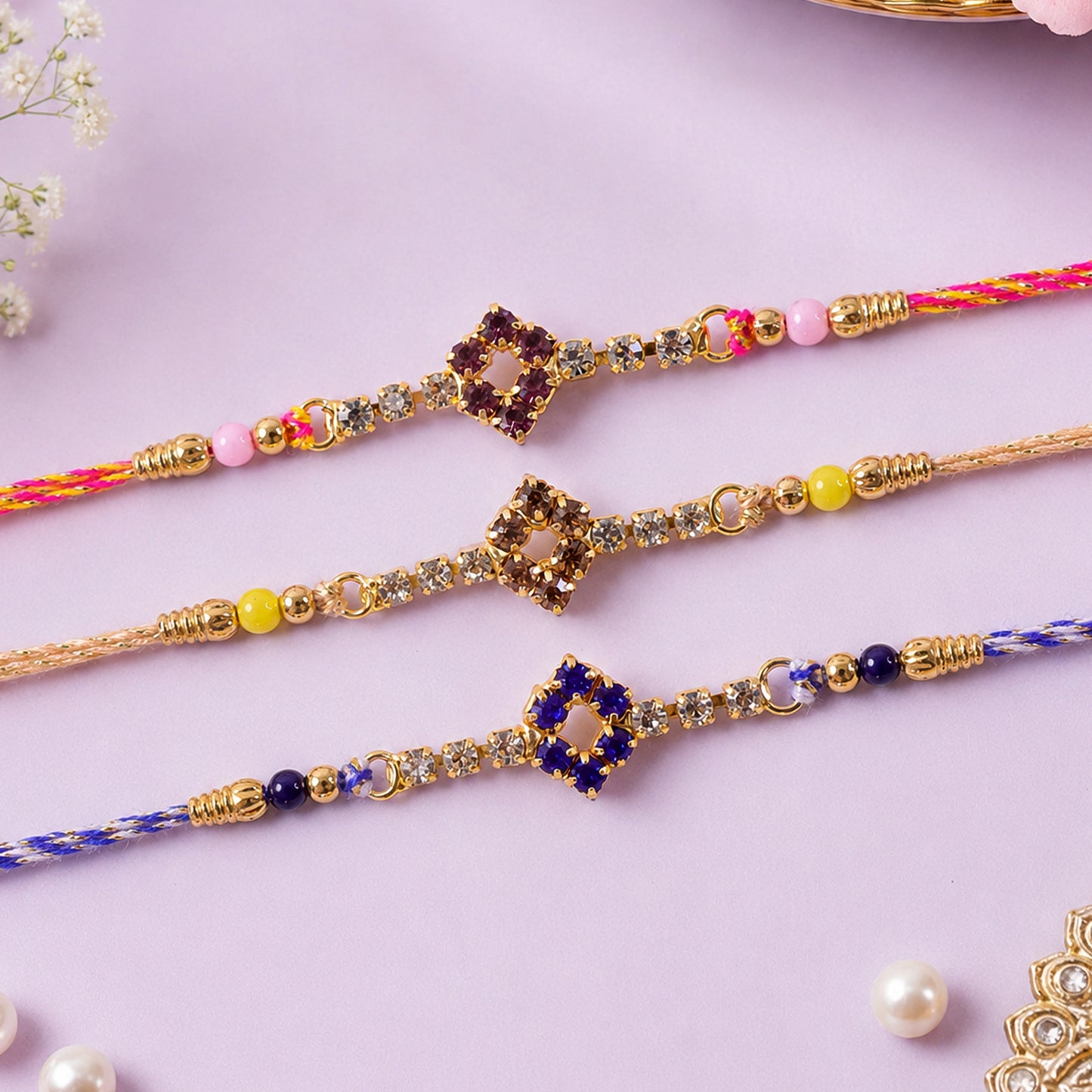 Open Diamond Frame Rakhi with AD Stonework for Brother (Pack of 6)