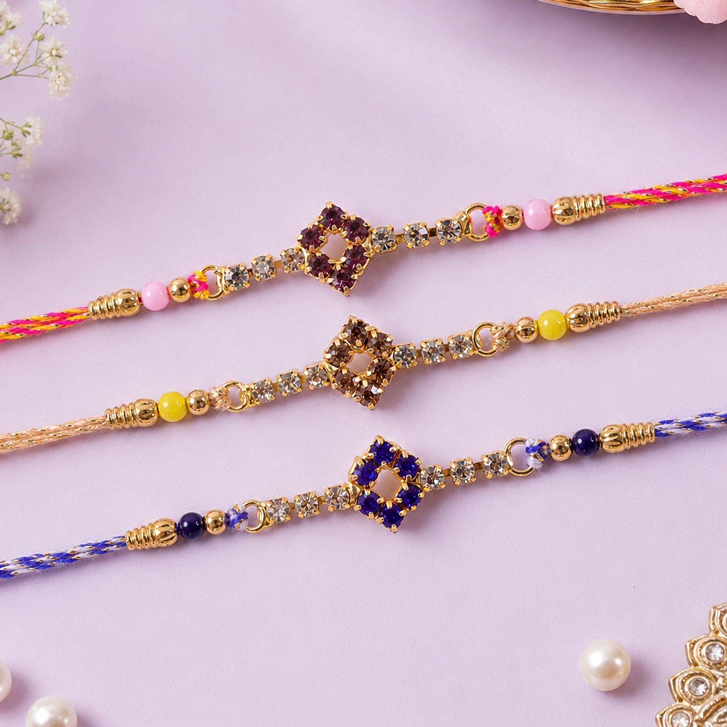 Open Diamond Frame Rakhi with AD Stonework for Brother (Pack of 6)