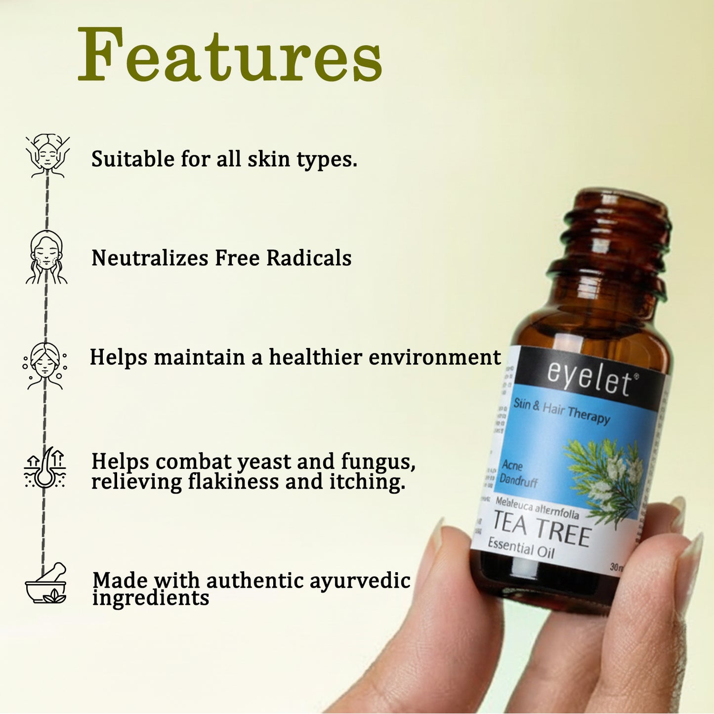 Eyelet Tea Tree Essential Oil for Clear Skin & Scalp Purification Support – 30ML