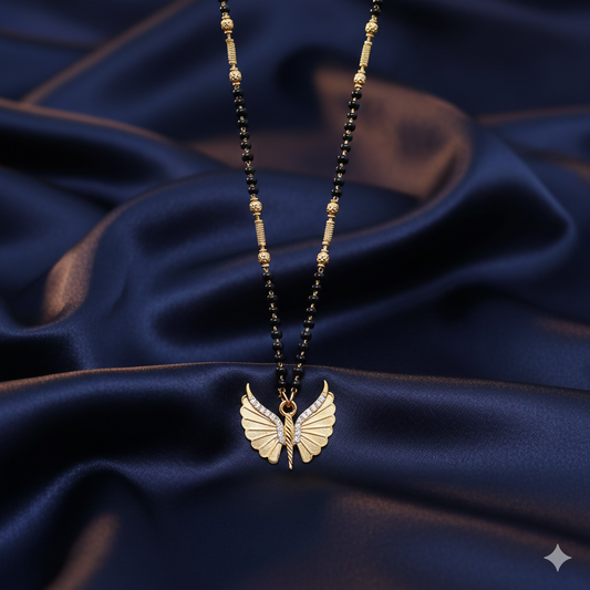 Gold-Plated AD Butterfly Wing Mangal sutra with Black Beads For women