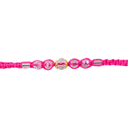 Pink Beaded Rakhi with Rose-Toned Sparkling Crystal Stones