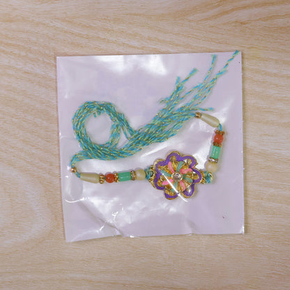 Floral Bloom Rakhi with Cream Thread, Pastel Beads and Soft Enamel Petals for Gifting