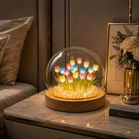 Multicolor Tulip Flower Diy Lamp Kit with Glass Dome & Wooden Base Night Light