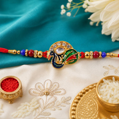 Peacock Stone Kundan Beaded Rakhi for Brother (10pcs)