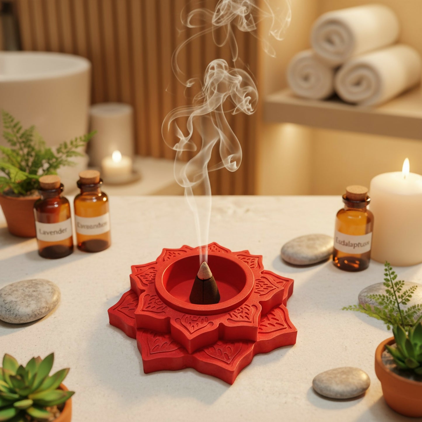 Lotus Shape Decorative Diya Multi-Purpose Candle Holder, Dhoop Cone Stand, Pooja Diya & Mini Planter (Red, Rose Gold, Metallic Pink)