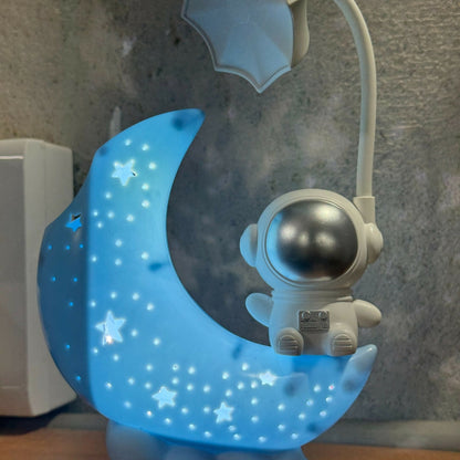 Astronaut Moon LED Night Lamp with Warm Light for Kids Bedroom & Desk (BLUE)