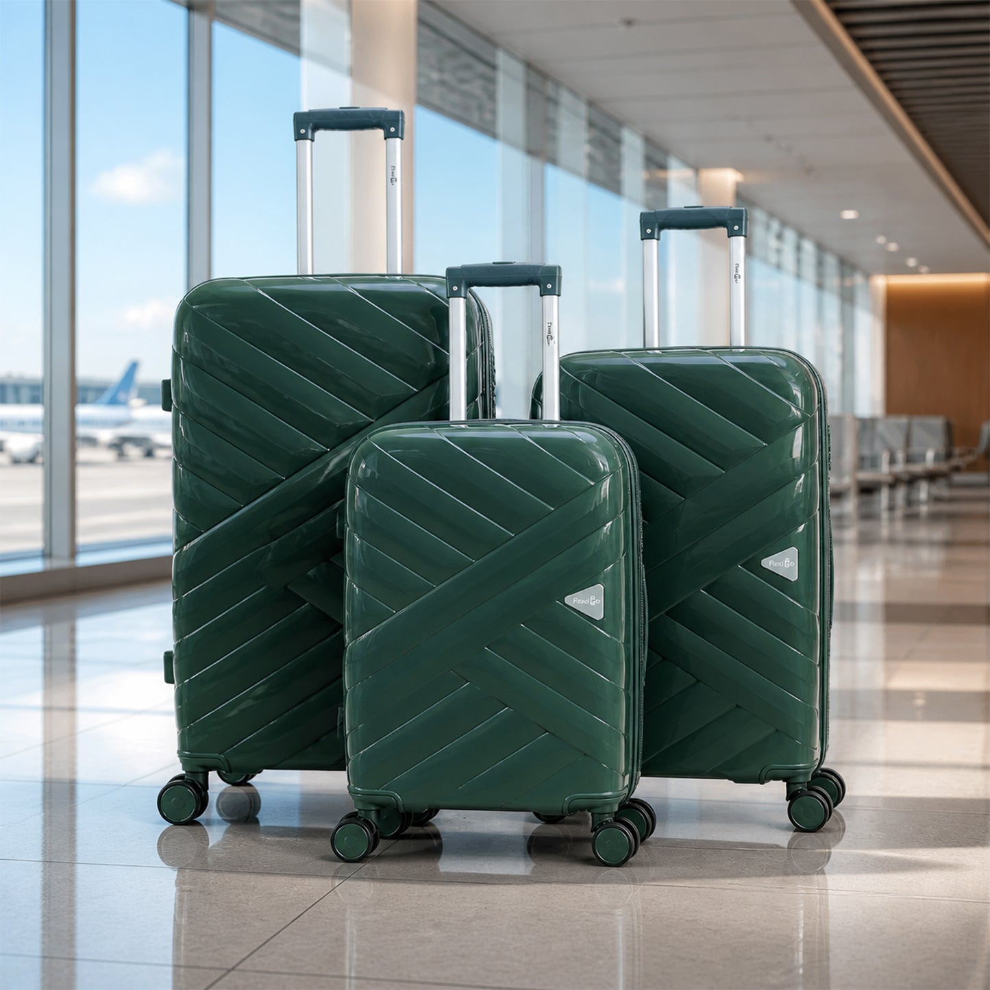 Green Premium Travel Trolley Suitcase with 360° Wheels, TSA Lock & Pull Handle