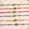 Compact Square Stone Rakhi in Mix Colour Threads (Pack of 6)